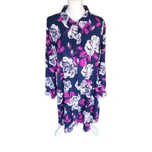 Alfani Tunic Blouse Womens XL Navy Magenta Crepe Floral Long Sheer Casual Career